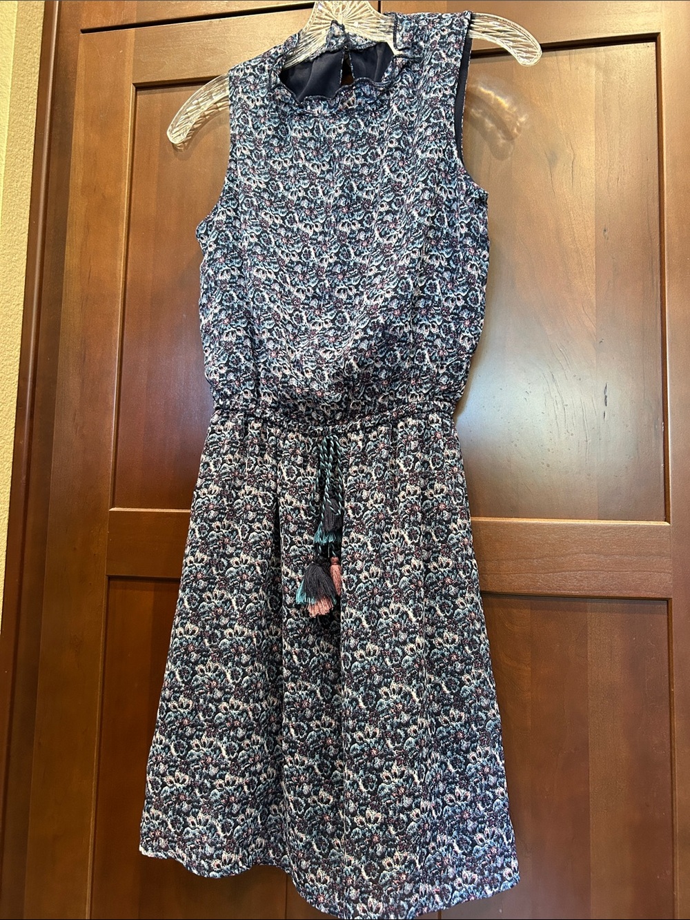 Ladies Xhilaration Navy Floral Sleeveless Dress with Elastic Waist